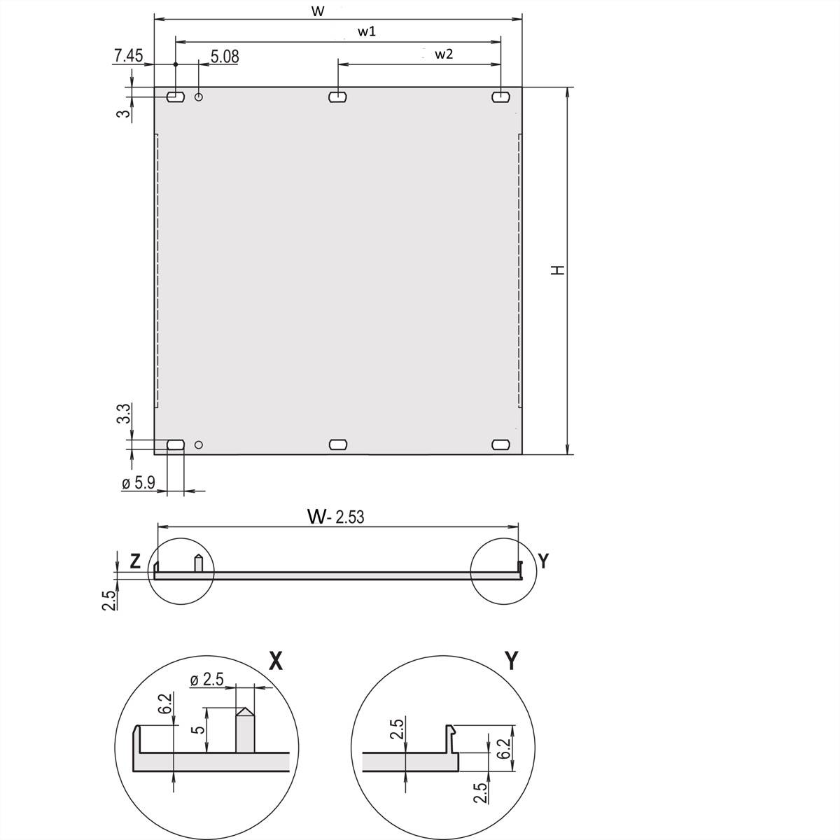 SCHROFF Frontplatten, U-Profil, schirmbar, U-FRONTPL.EMC 6HE 84TE