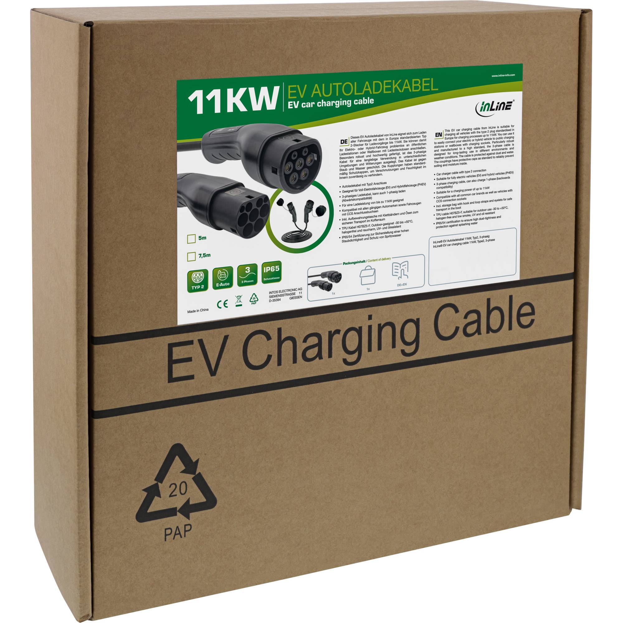 INLINE - EV Autoladekabel 11kW Typ2 - 3-phasig - 5m