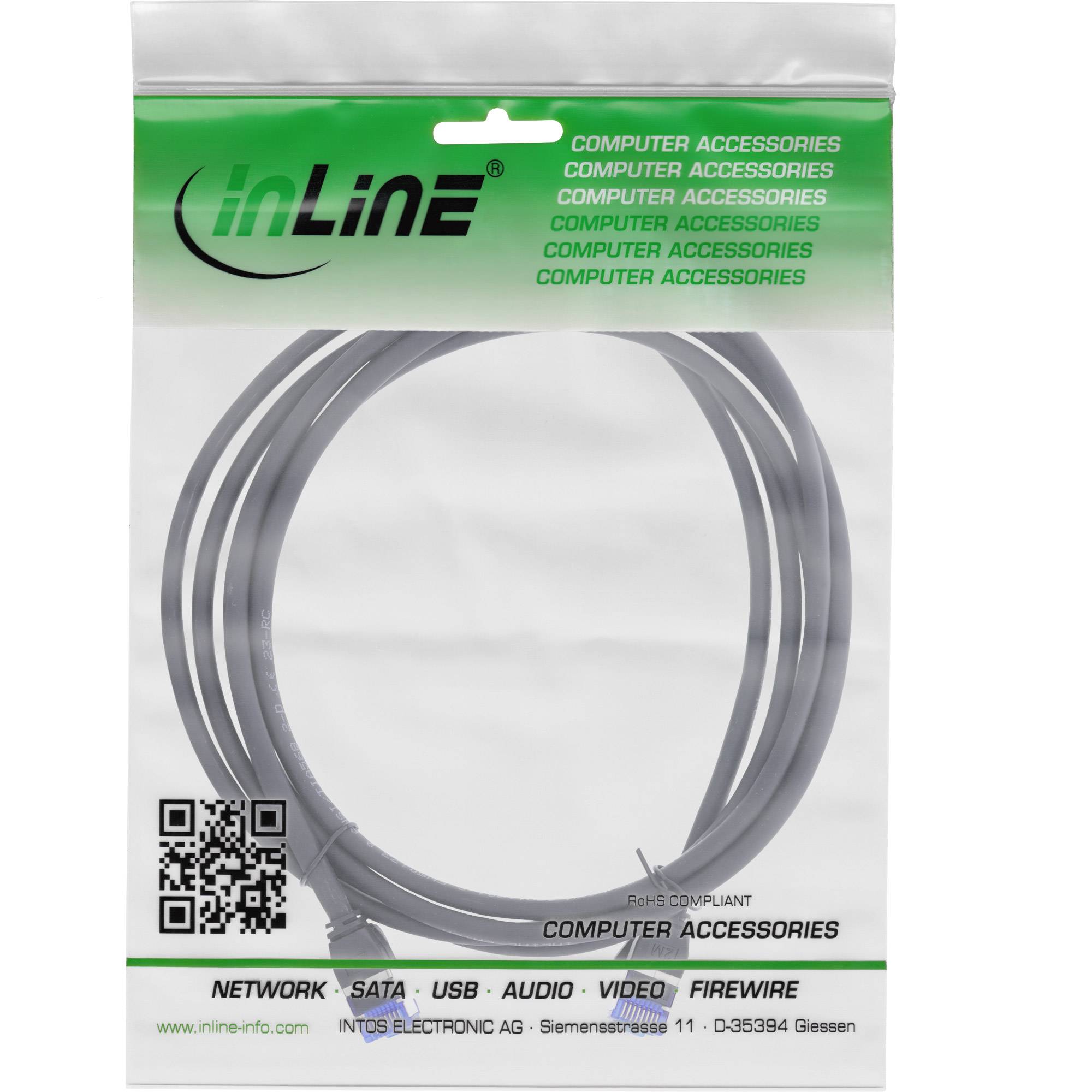 INLINE - Patchkabel Slim - Cat.6A - S/FTP - TPE (LSZH) - PoE - schwarz - 3m