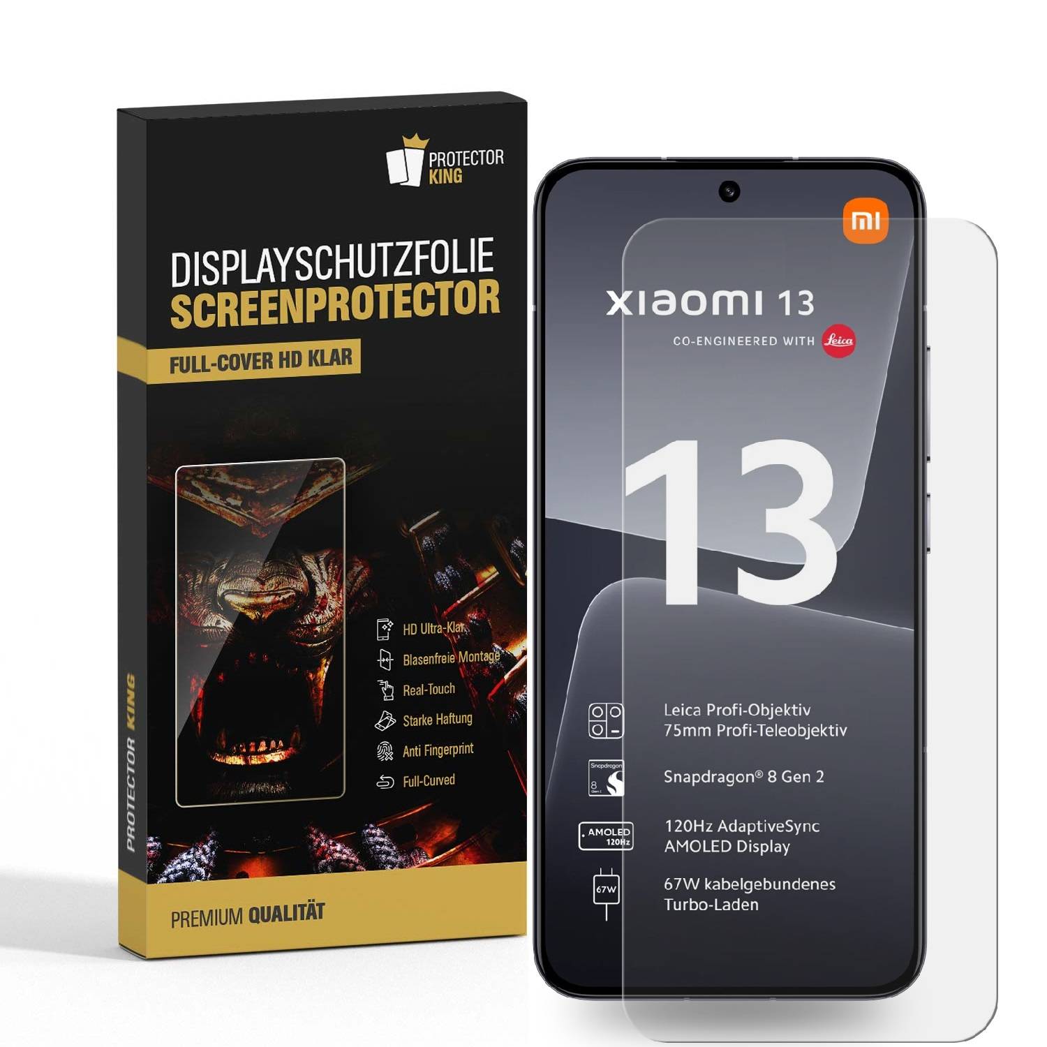 2x Displayschutzfolie für Xiaomi 13 3D KLAR FULL COVER PREMIUM Displayschutz Schutzfolie Folie
