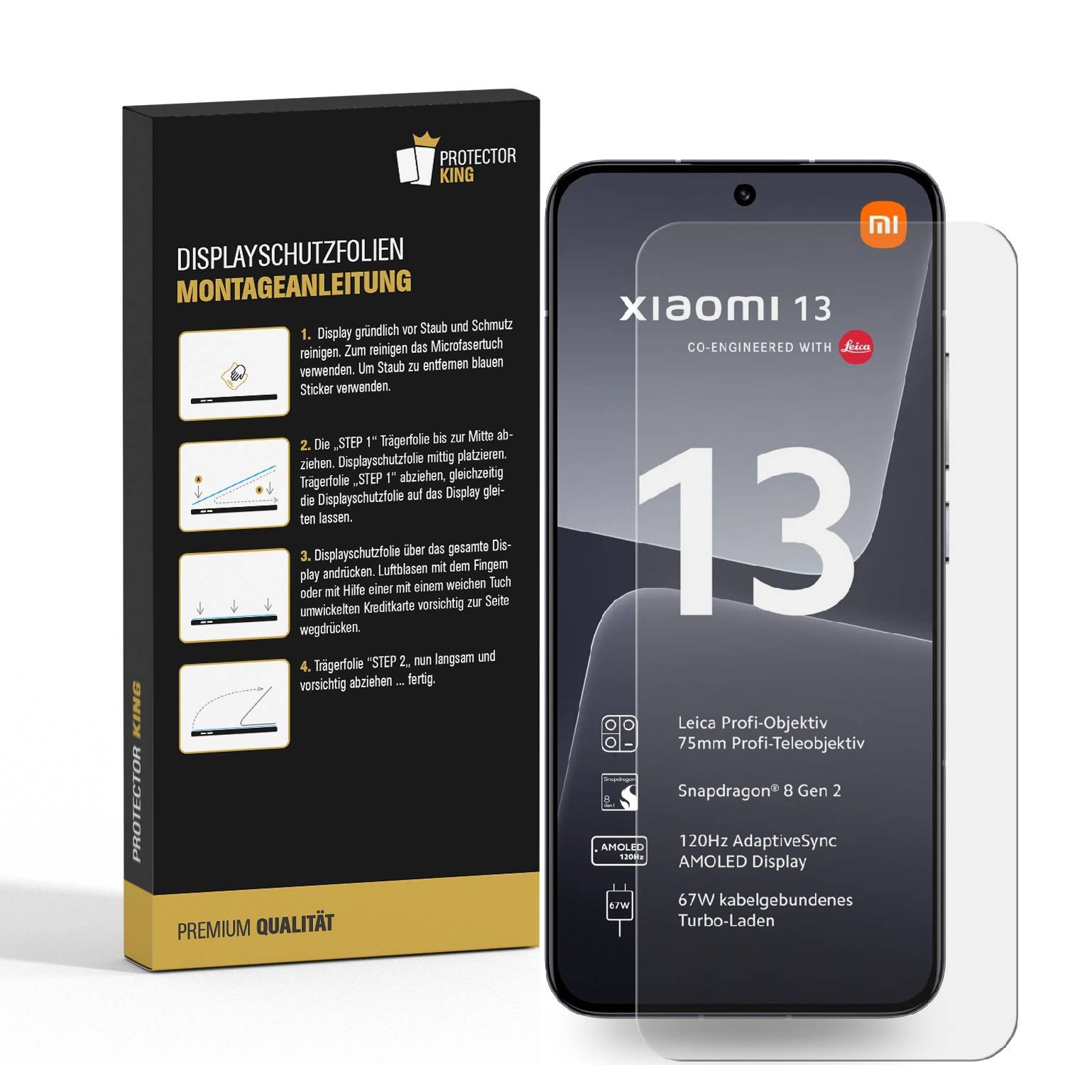 3x Displayschutzfolie für Xiaomi 13 3D KLAR FULL COVER PREMIUM Displayschutz Schutzfolie Folie