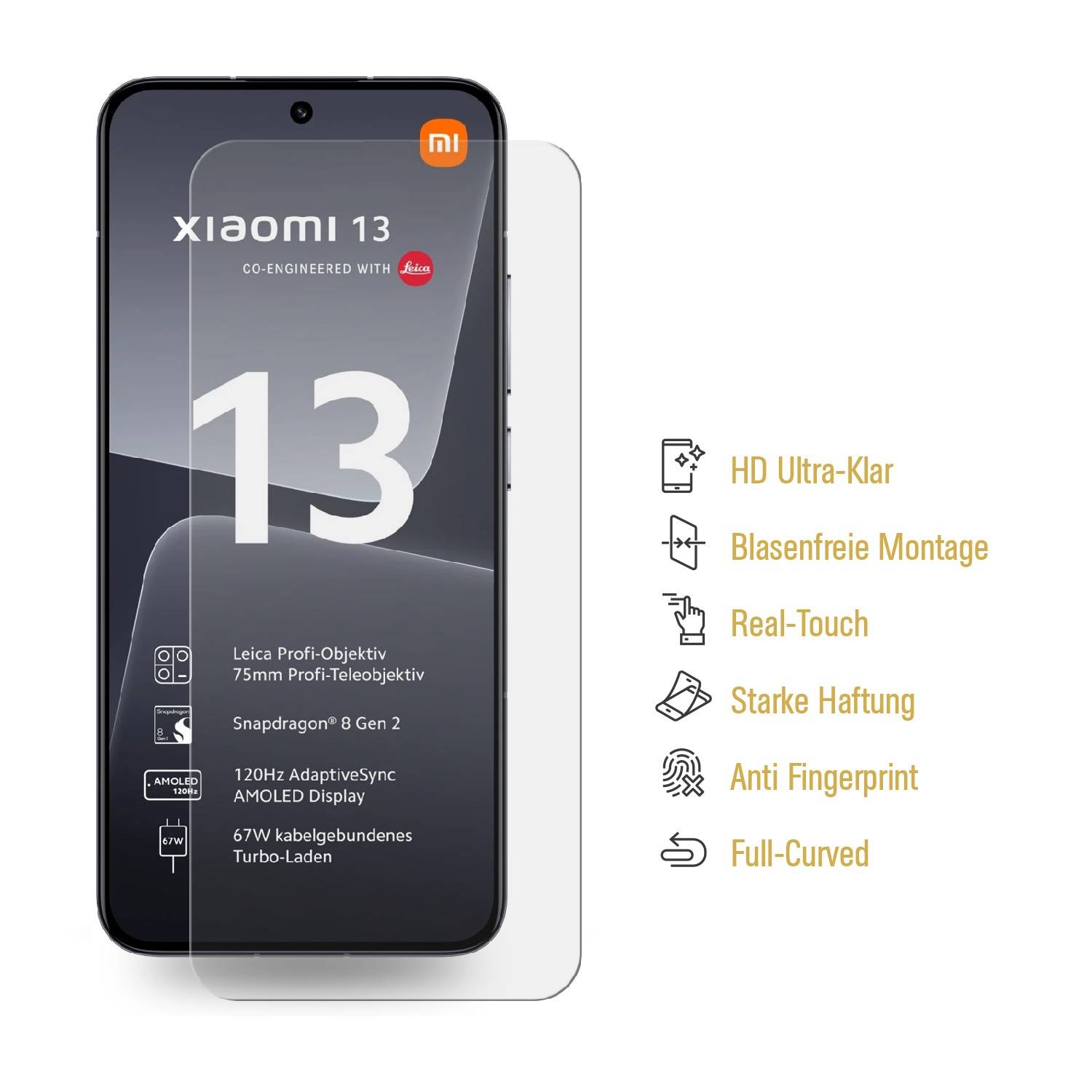 4x Displayschutzfolie für Xiaomi 13 3D KLAR FULL COVER PREMIUM Displayschutz Schutzfolie Folie