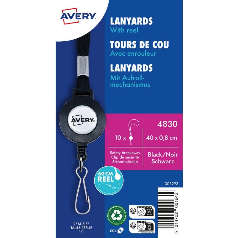 AVERY Textilband/Lanyard mit Aufrollmechanismus, schwarz