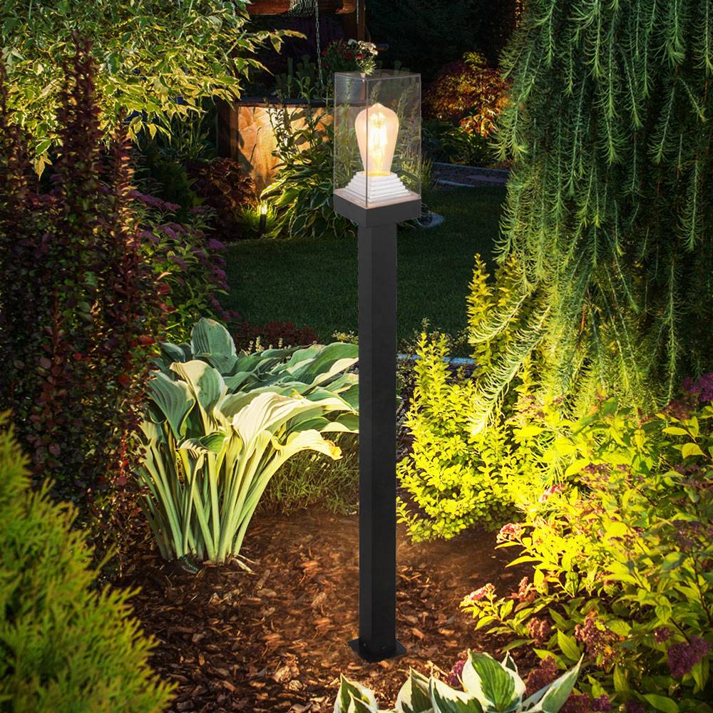 Pollerleuchte E27 Wegeleuchten Außen schwarz Aussenleuchten Garten Standleuchte, Aluminium Druckguss Kunststoff klar, 1x E27, LxBxH 10x10x100 cm