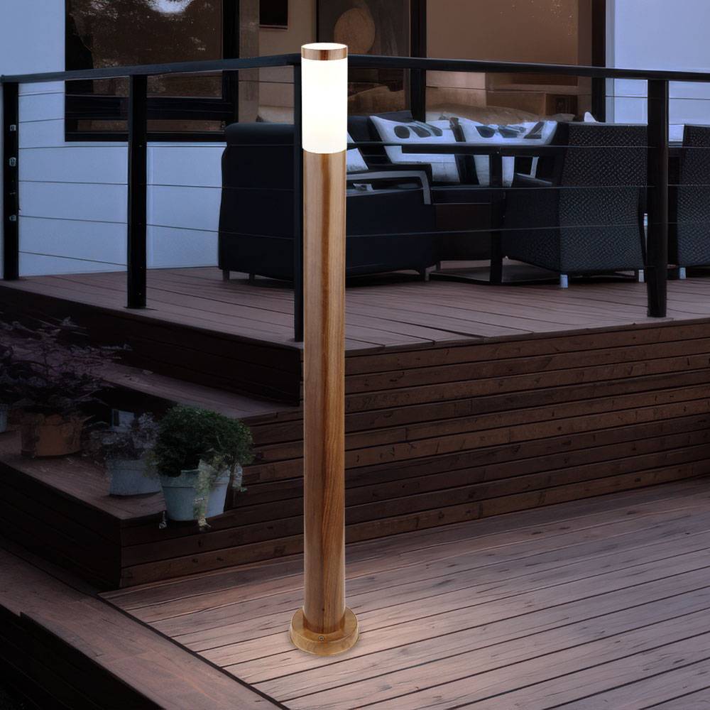 Stehleuchte Außenleuchte Gartenlampe Standleuchte Wegelampe Terrasse IP44, Edelstahl holzoptik, 1x E27 Fassung, DxH 12,7x110 cm, 2er Set