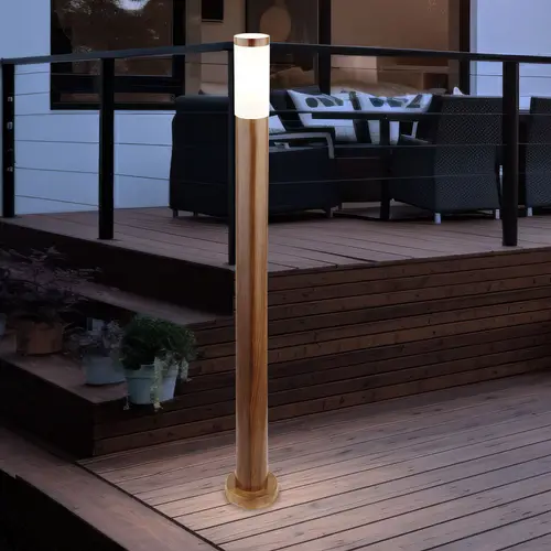 Stehleuchte Außenleuchte Gartenlampe Standleuchte Wegelampe Terrasse IP44, Edelstahl holzoptik, 1x E27 Fassung, DxH 12,7x110 cm Stehleuchte Außenleuchte Gartenlampe Standleuchte Wegelampe Terrasse IP44, Edelstahl holzoptik, 1x E27 Fassung, DxH 12,7x110 cm