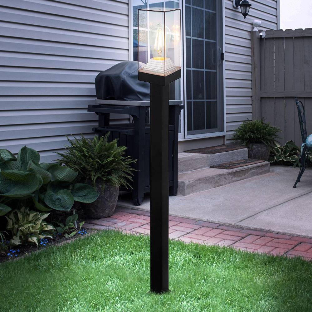 Pollerleuchte E27 Wegeleuchten Außen schwarz Aussenleuchten Garten Standleuchte, Aluminium Druckguss Kunststoff klar, 1x E27, LxBxH 10x10x100 cm