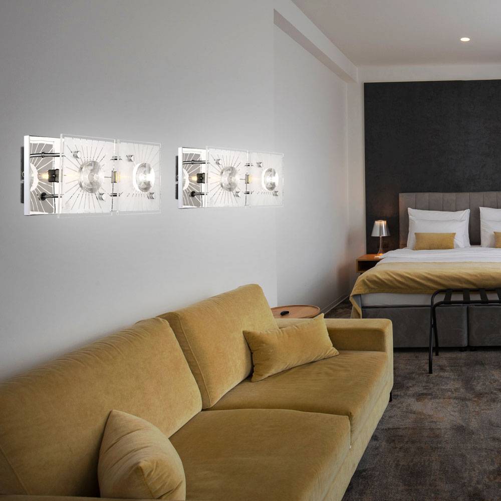 Wandleuchte Kristalle Kristallleuchte Wand Modern Wandlampe Glas Chrom, satiniert, 2-Flammig G9 Fassung, LxBxH 24x11x10 cm, 2er Set