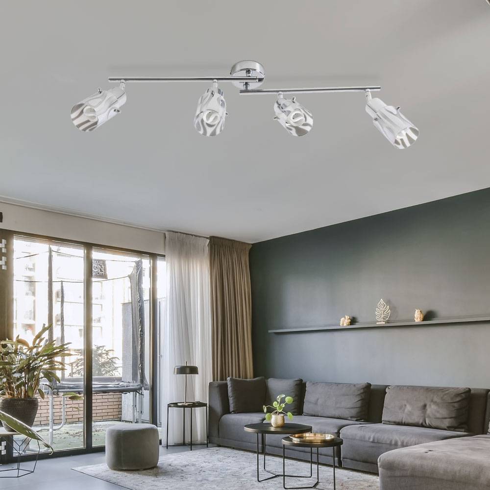 Deckenstrahler Deckenleuchte Wohnzimmer Spotleiste, bewegliche Strahler, Glas Chrom opal, 4x E14 Fassungen, LxH 69x12,5cm