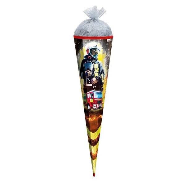 Schultüte Feuerwehrmann - eckig 85 cm Folieneffekt.