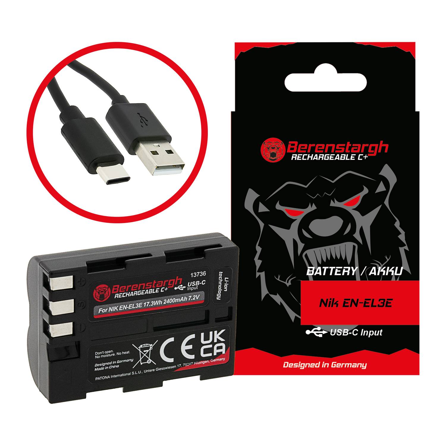 Berenstargh Akku mit USB-C Input für Nikon D700 D300 D200