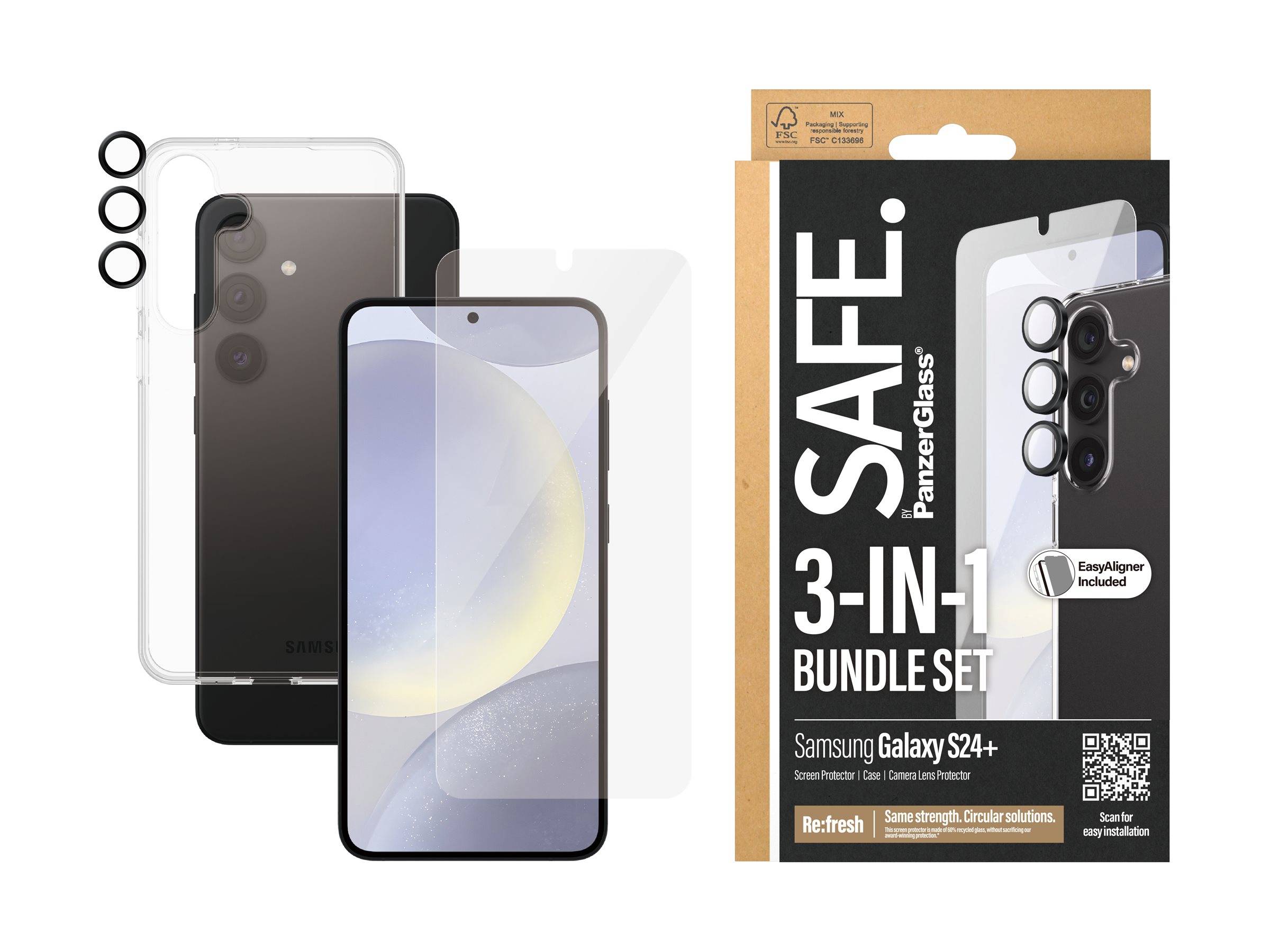 PANZERGLASS - SAFE. by PanzerGlass - 3-in-1 Schutzpacket - hintere Abdeckung für Mobiltelefon - Thermoplastisches Polyur