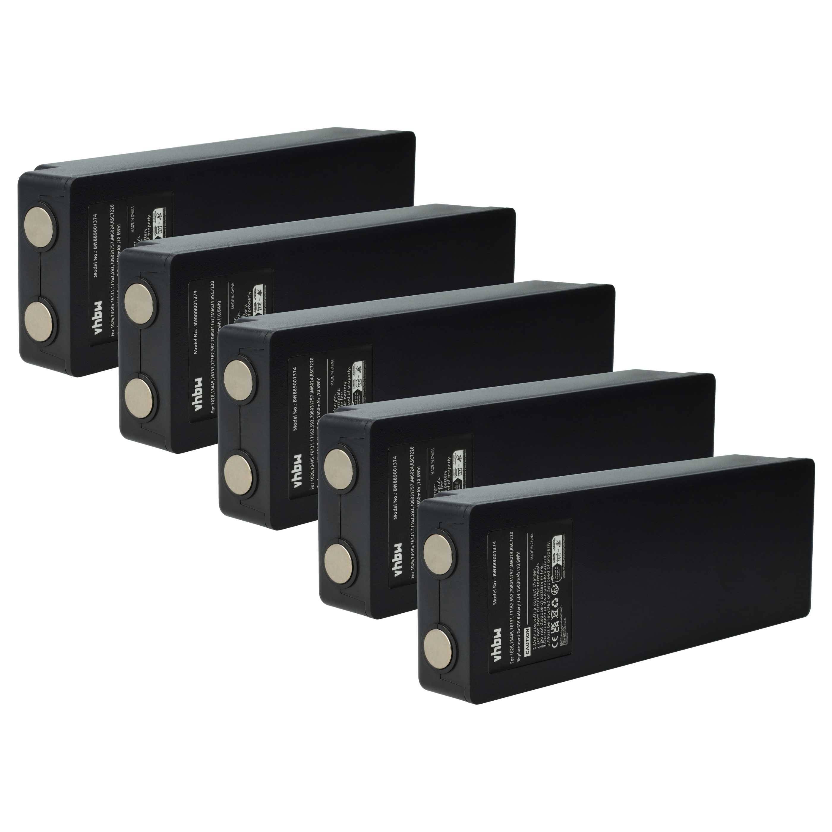 vhbw 5x Akku kompatibel mit Scanreco RC400, RC590, PALFINGER 592, RC960 Industrie-Funkfernsteuerung Fernbedienung (1500 mAh, 7,2 V, NiMH) - Schwarz