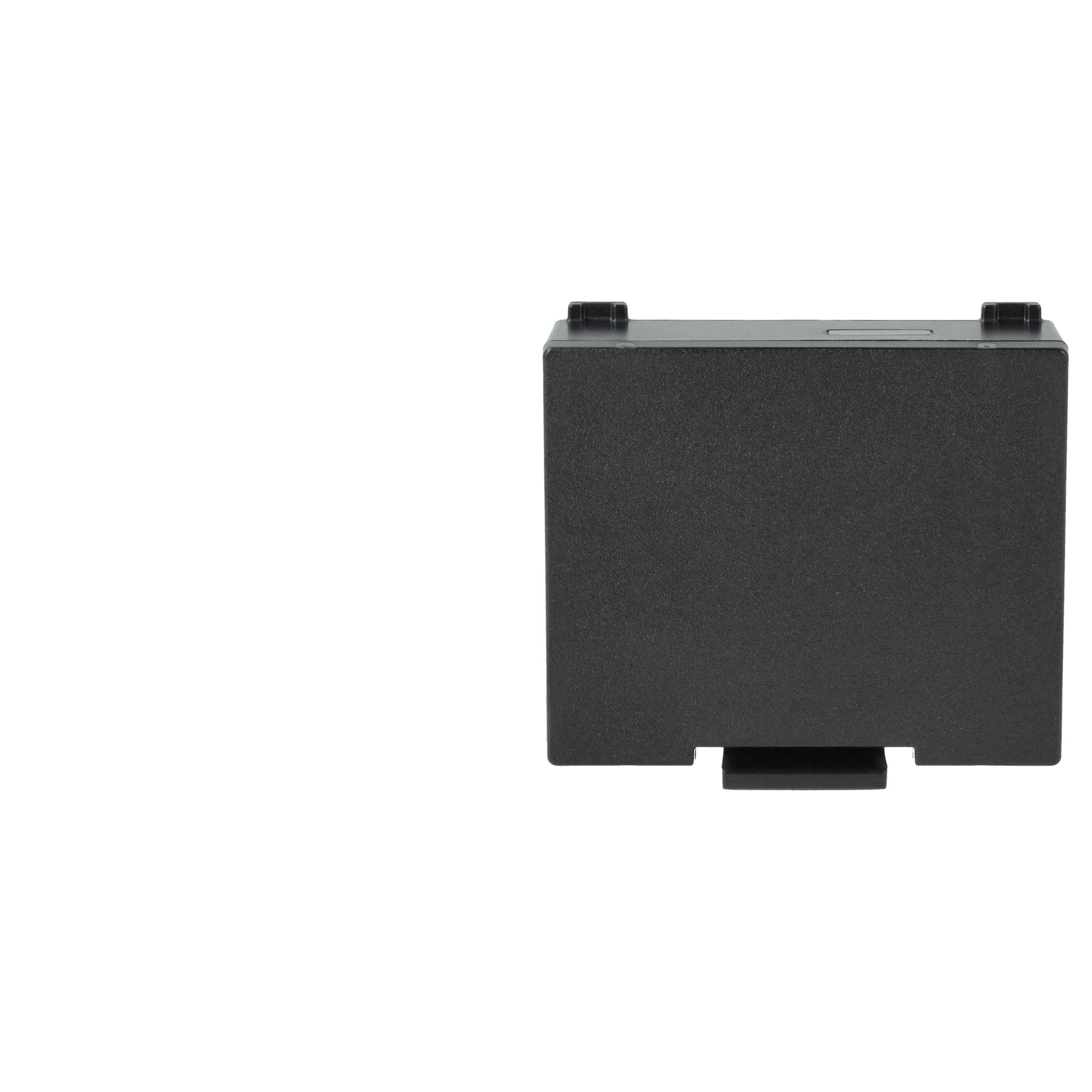 Ein kleines, schwarzes, rechteckiges elektronisches Gerät vor einem einfarbigen weißen Hintergrund.