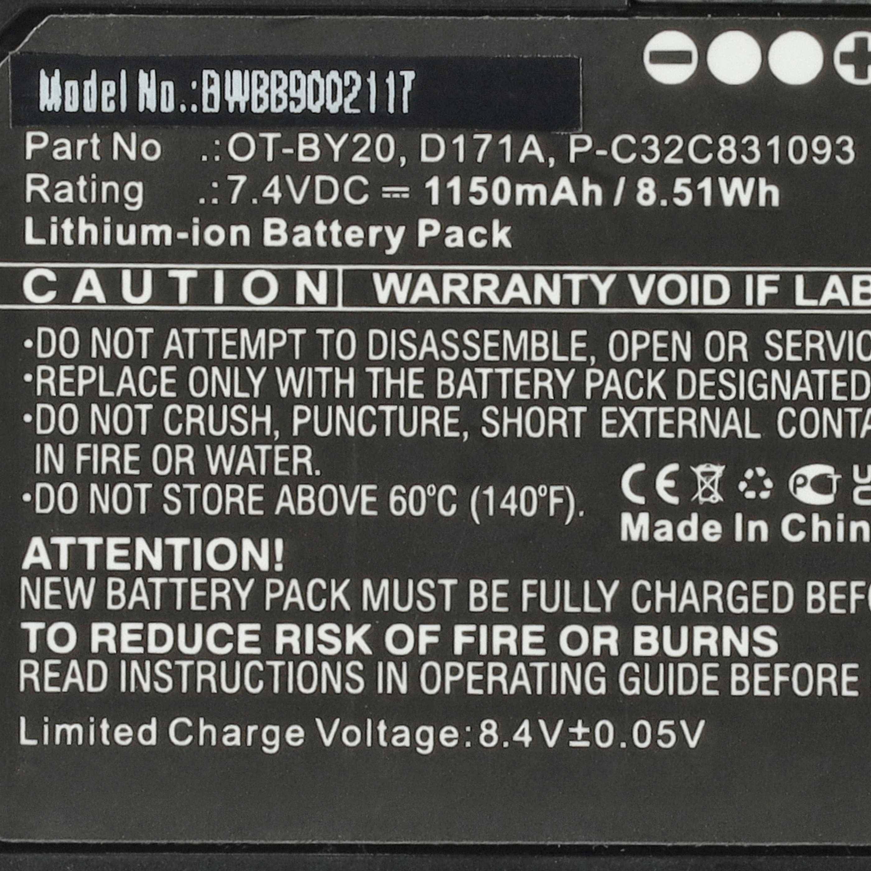 vhbw Akku Ersatz für Epson OT-BY20, D171A, 2165069, P-C32C831093 für Drucker Kopierer Scanner Etiketten-Drucker (1150 mAh, 7,4 V, Li-Ion)