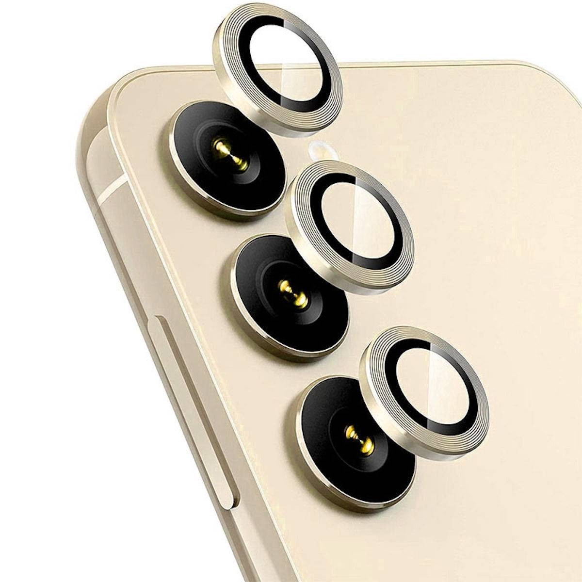 Für Samsung Galaxy S24 Aluminium Ring Kamera + H9 Hart Glas Gold