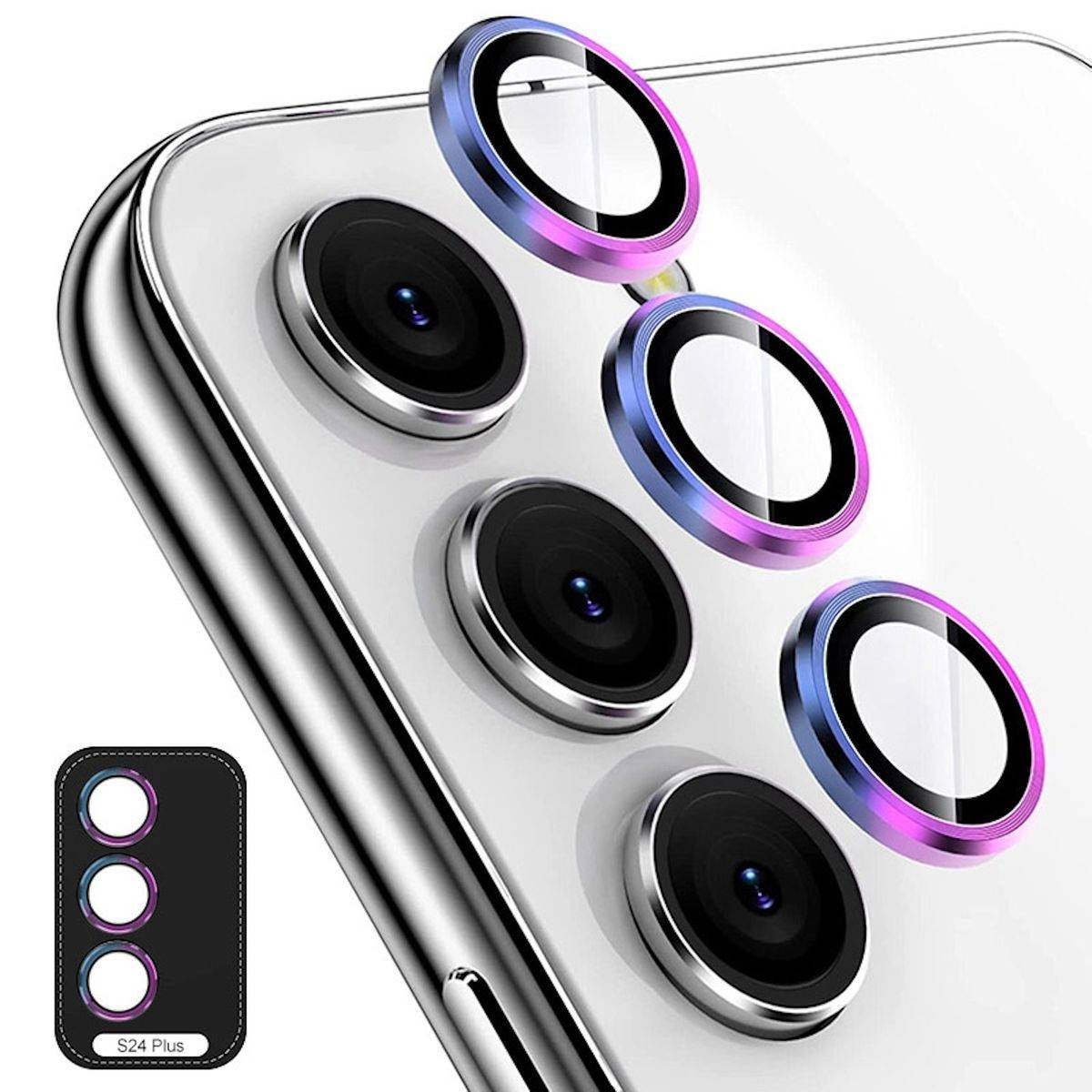 Für Samsung Galaxy S24 Plus Aluminium Ring Kamera + H9 Hart Glas Bunt