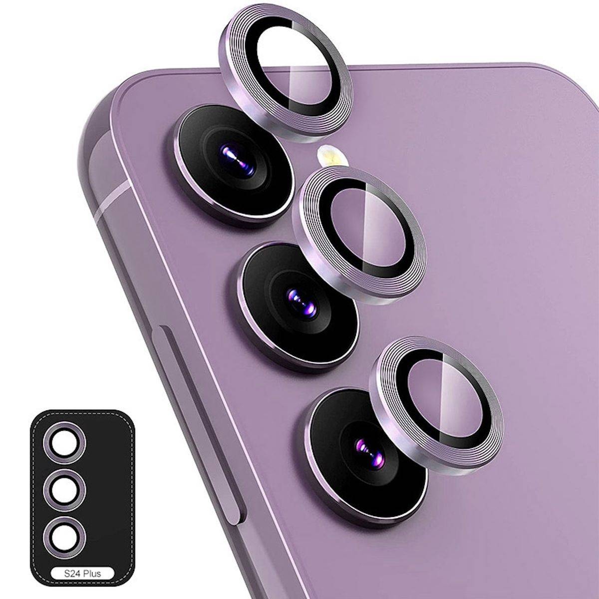 Für Samsung Galaxy S24 Plus Aluminium Ring Kamera + H9 Hart Glas Lila