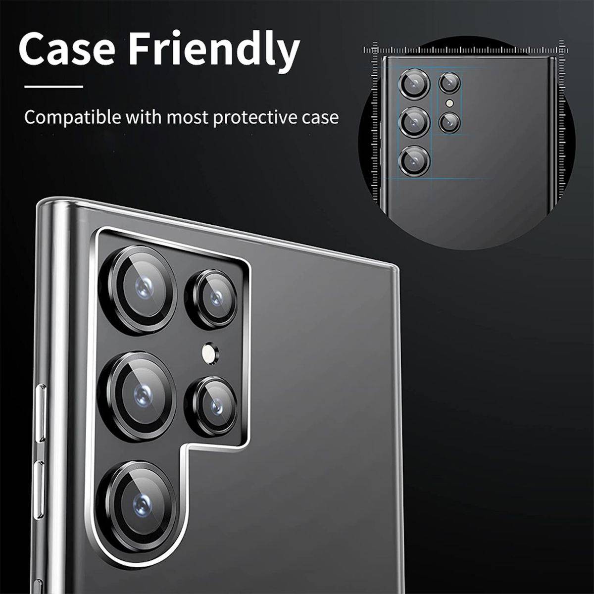 Für Samsung Galaxy S24 Ultra Aluminium Ring Kamera + H9 Hart Glas Schwarz