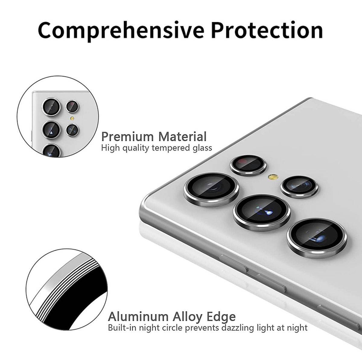 Für Samsung Galaxy S24 Ultra Aluminium Ring Kamera + H9 Hart Glas Schwarz