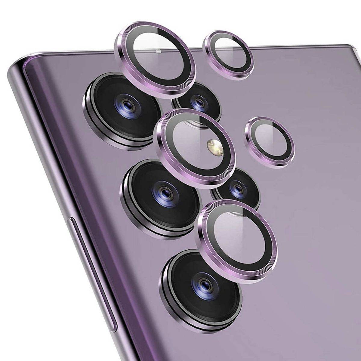Für Samsung Galaxy S24 Ultra Aluminium Ring Kamera + H9 Hart Glas Lila