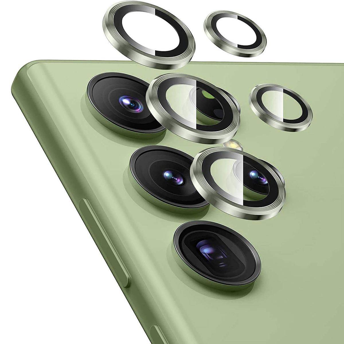 Für Samsung Galaxy S24 Ultra Aluminium Ring Kamera + H9 Hart Glas Grün