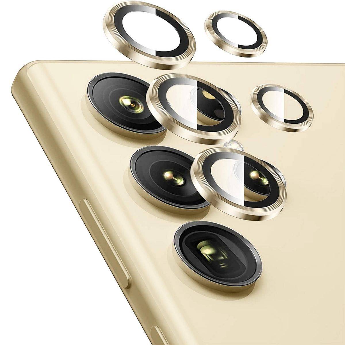 Für Samsung Galaxy S24 Ultra Aluminium Ring Kamera + H9 Hart Glas Gold