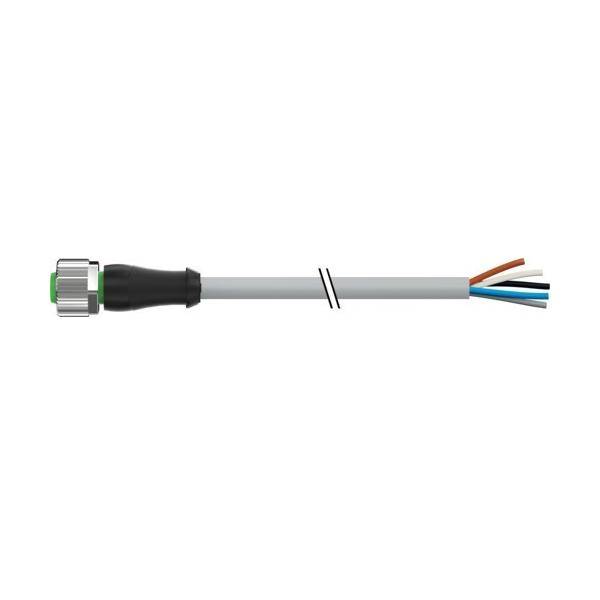 Kabel mit einem Metallstecker auf der linken Seite und freiliegenden farbcodierten Drähten auf der rechten Seite, die ein abgeschnittenes oder abisoliertes Ende zeigen.