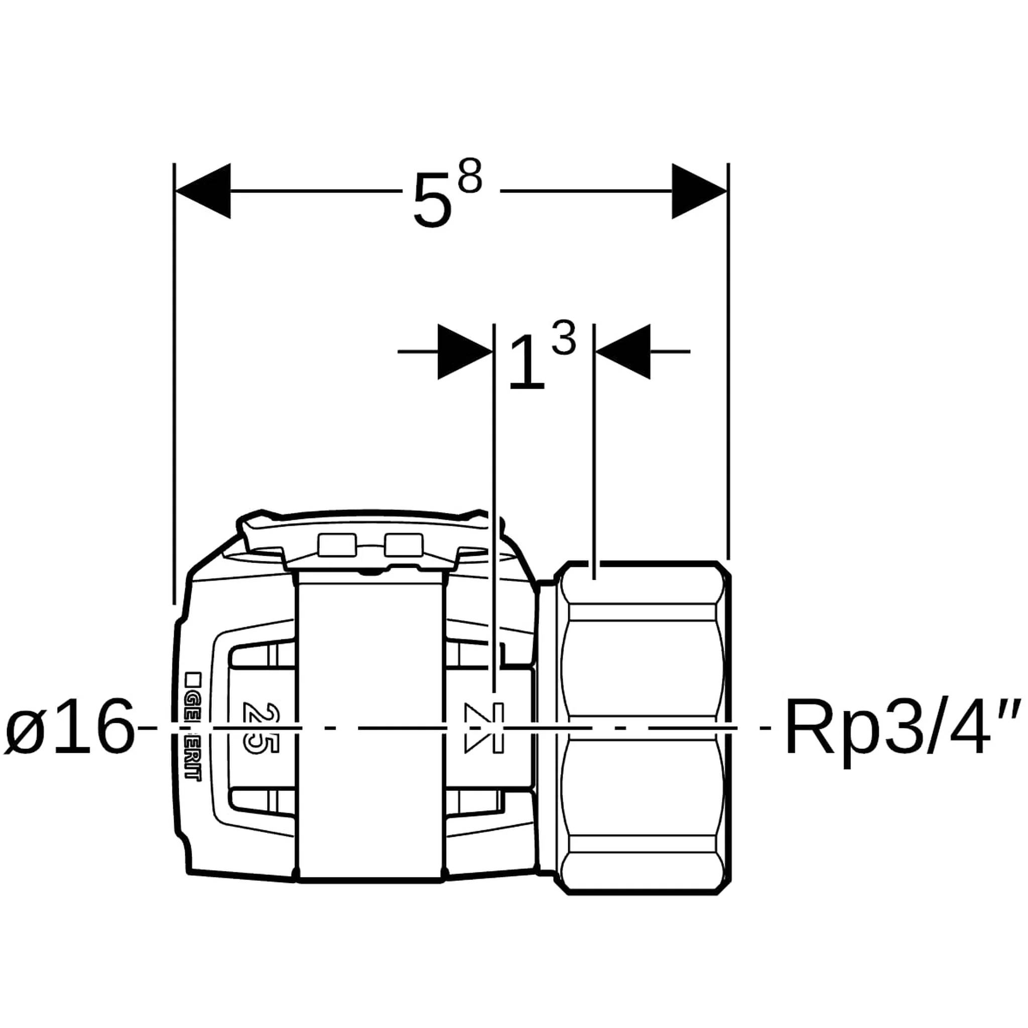 Geberit GE FlowFit, Übergang, IG Si-Bronze, d 16 mm, Rp 3/4, 1 Stk.