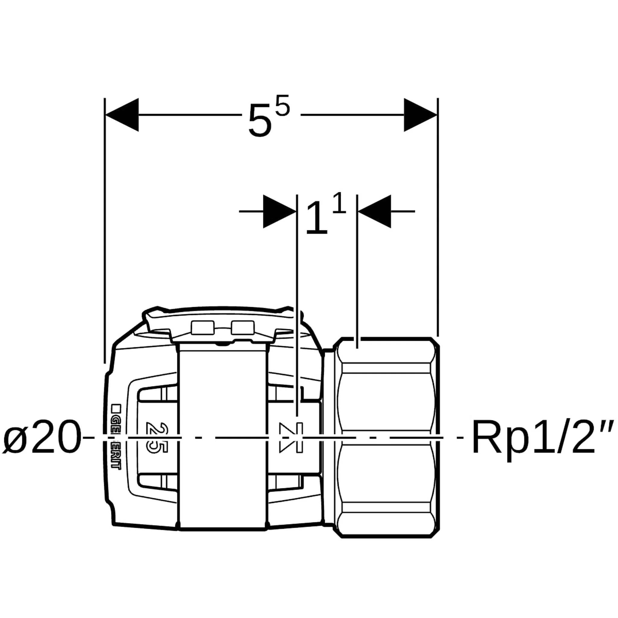 Geberit Übergang FlowFit mit IG DN15 20mm, Rp 1/2