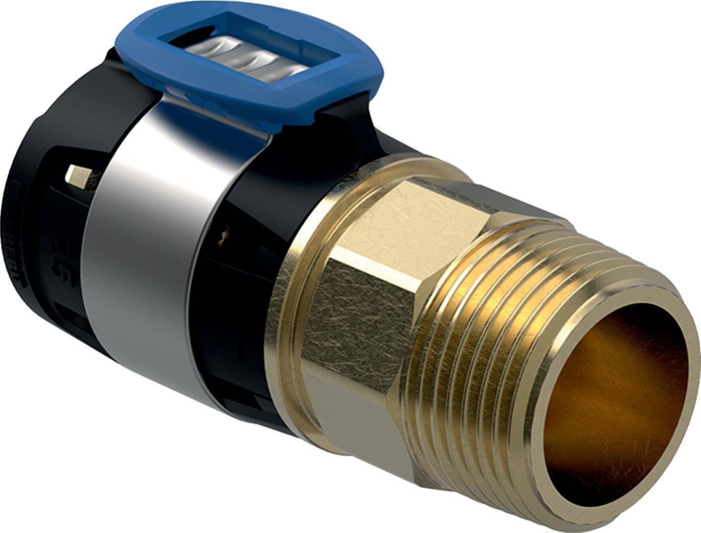 Geberit Übergang FlowFit DN15/10 20 mm auf R 3/8 Außengewinde, bleifreie Siliziumbronze.