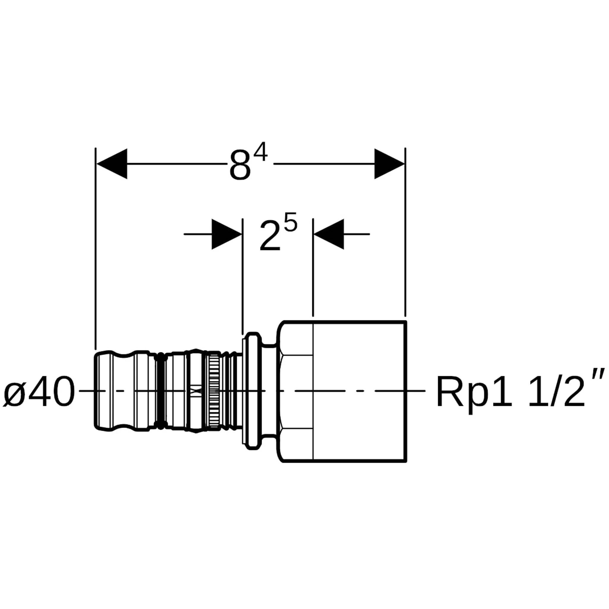 Geberit GE Mepla, Übergang mit Innengewinde, RG, d40mm x Rp1 1/2, 1 Stk.