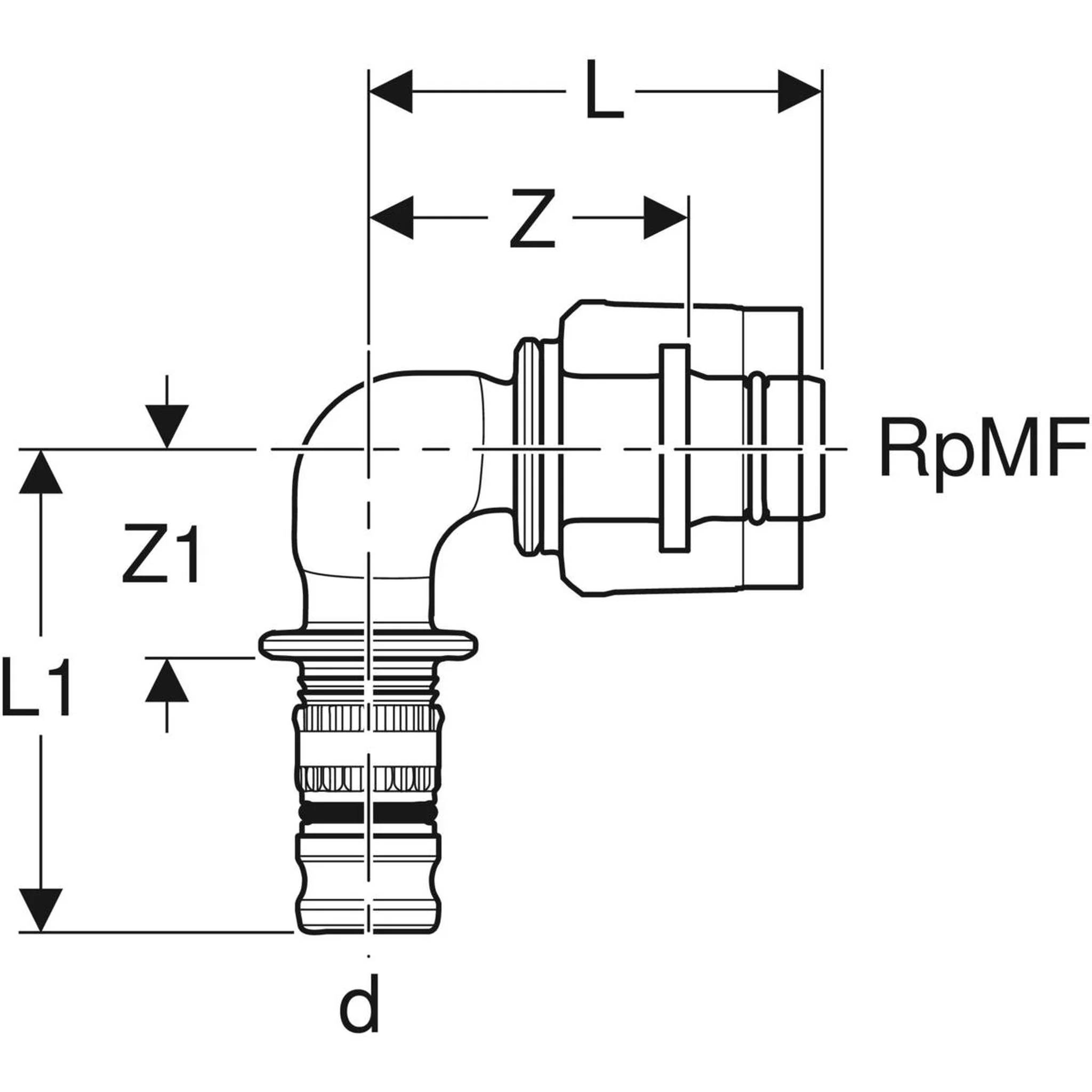 Geberit GE Mepla Übergangswinkel, PVDF, MasterFix, 90°, d20mm x RpMF1/2, 1 Stk.