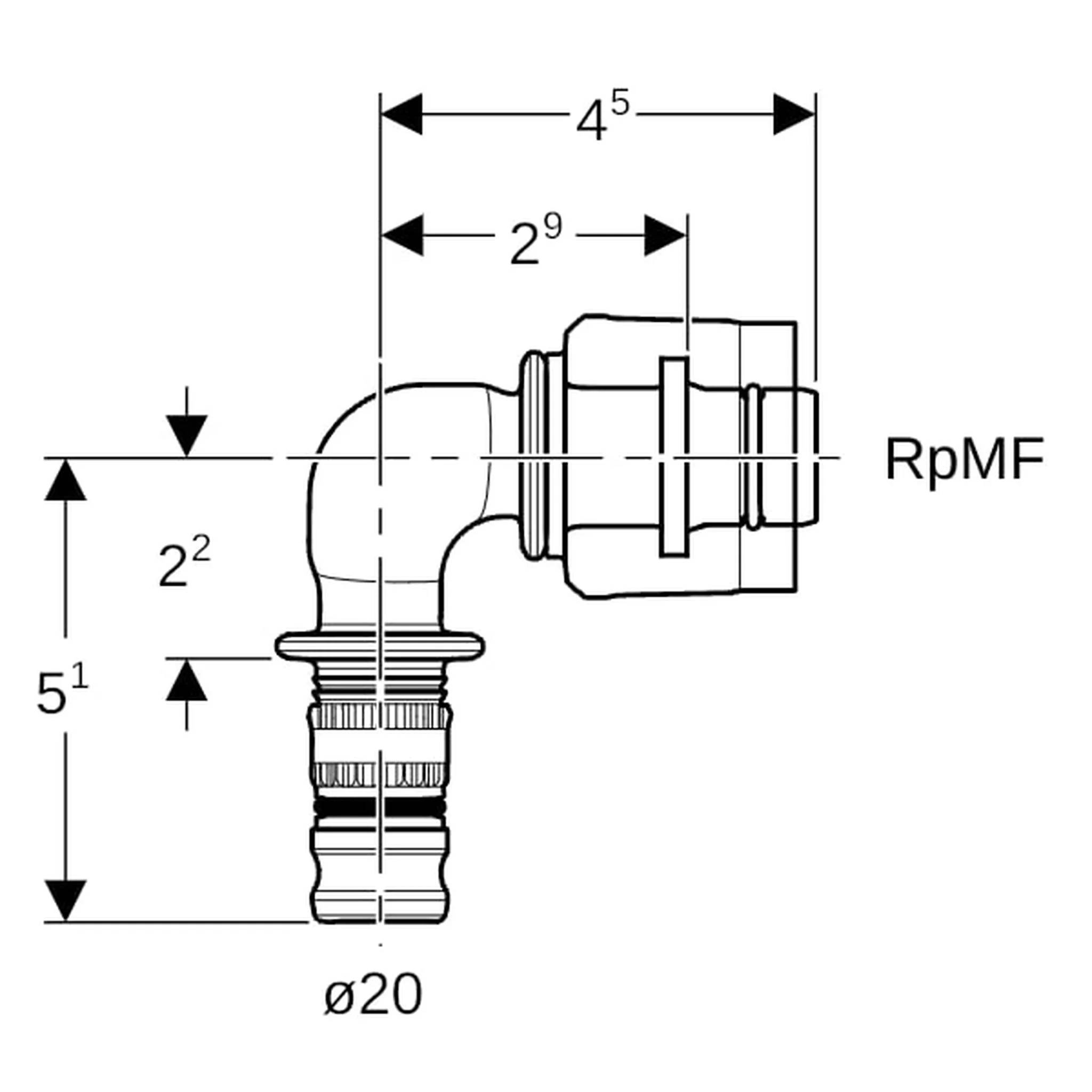 Geberit GE Mepla Übergangswinkel, PVDF, MasterFix, 90°, d20mm x RpMF1/2, 1 Stk.