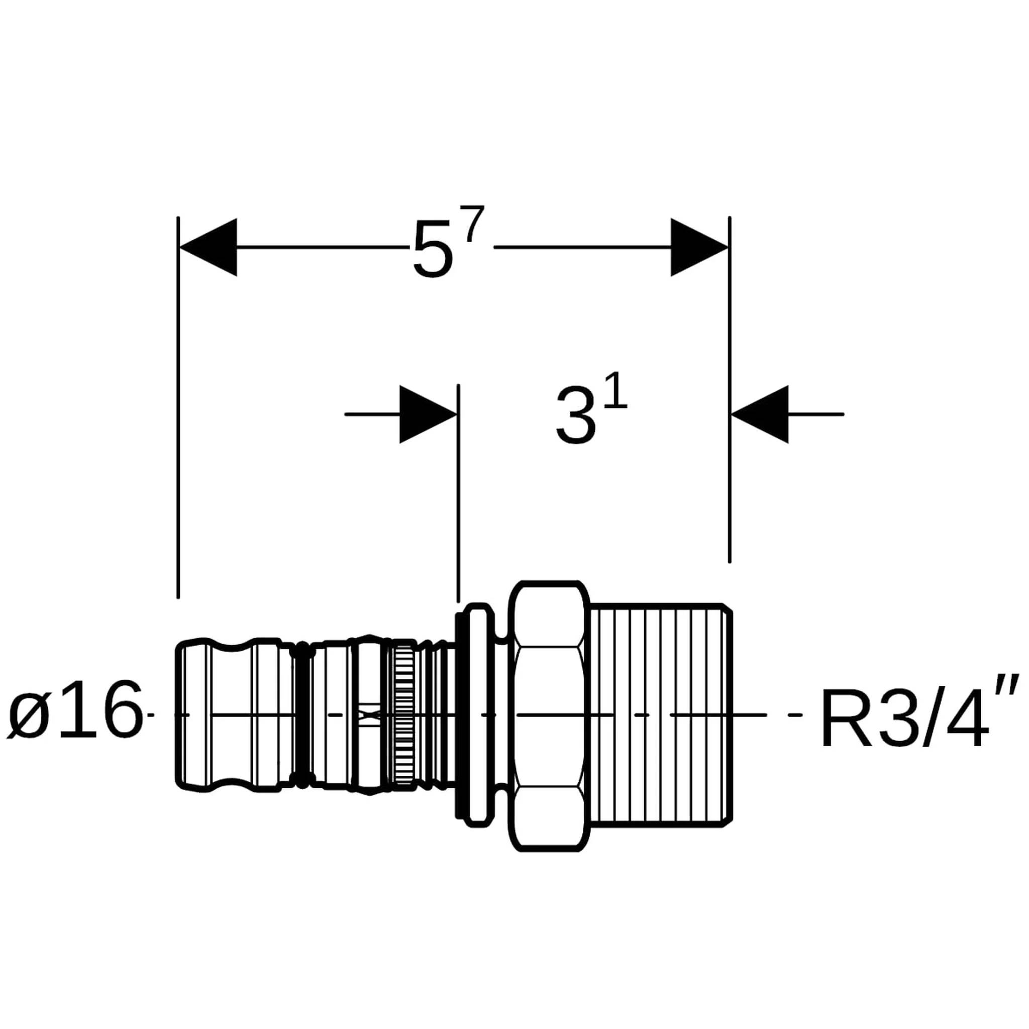Geberit Mepla Übergang mit Außengewinde Rotguss 16mmx3/4