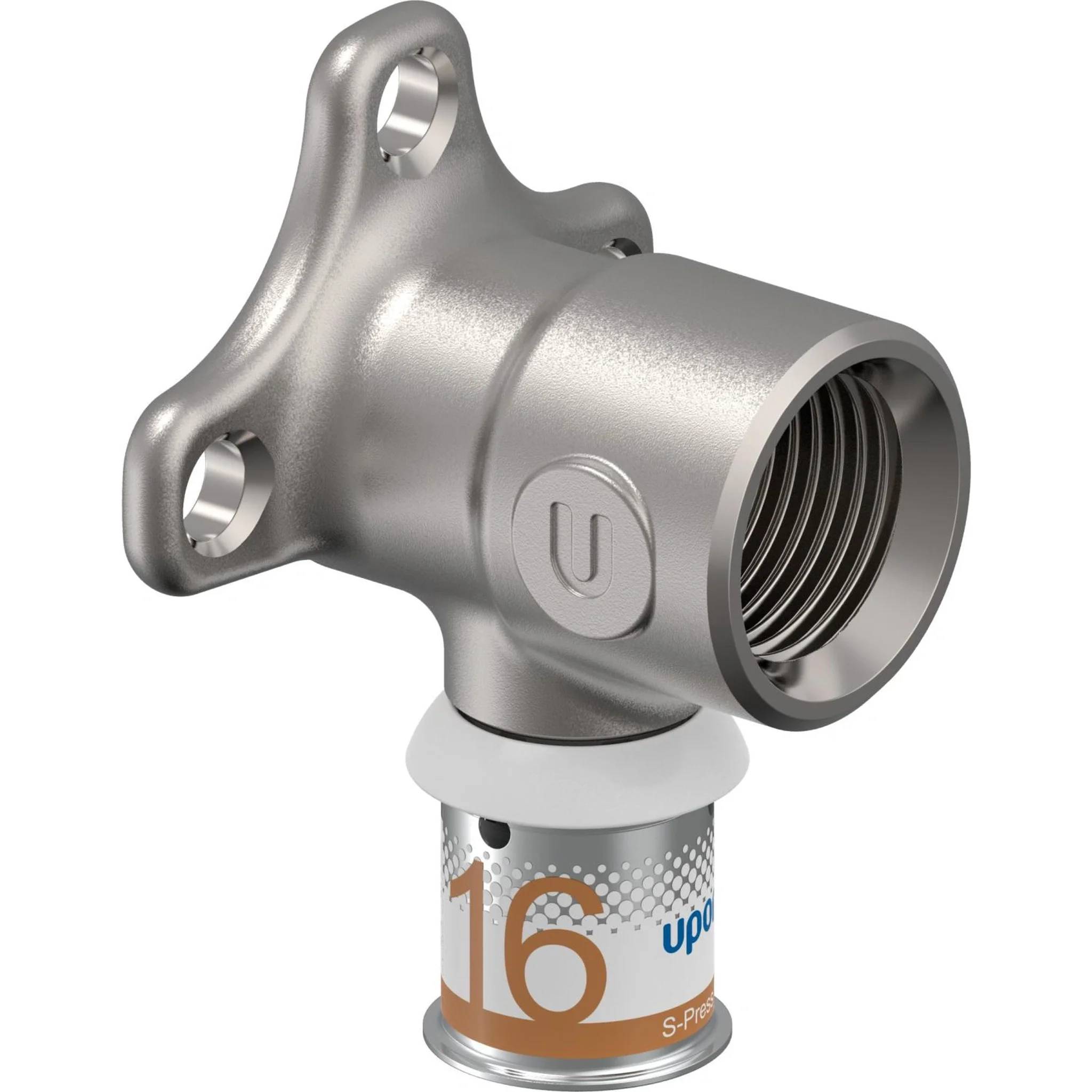 Metallrohr-Anschlussadapter mit gewindeltem weiblichem Anschluss und drei an ein U-förmiges Rohr mit der Bezeichnung „16