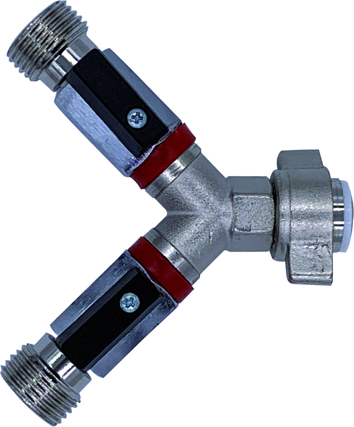 Absperrhahn, Absperrventil 2-leitig, für Druckminderer, Thread sizes:1 x 3/4“ IG und 2 x 3/4“ AG