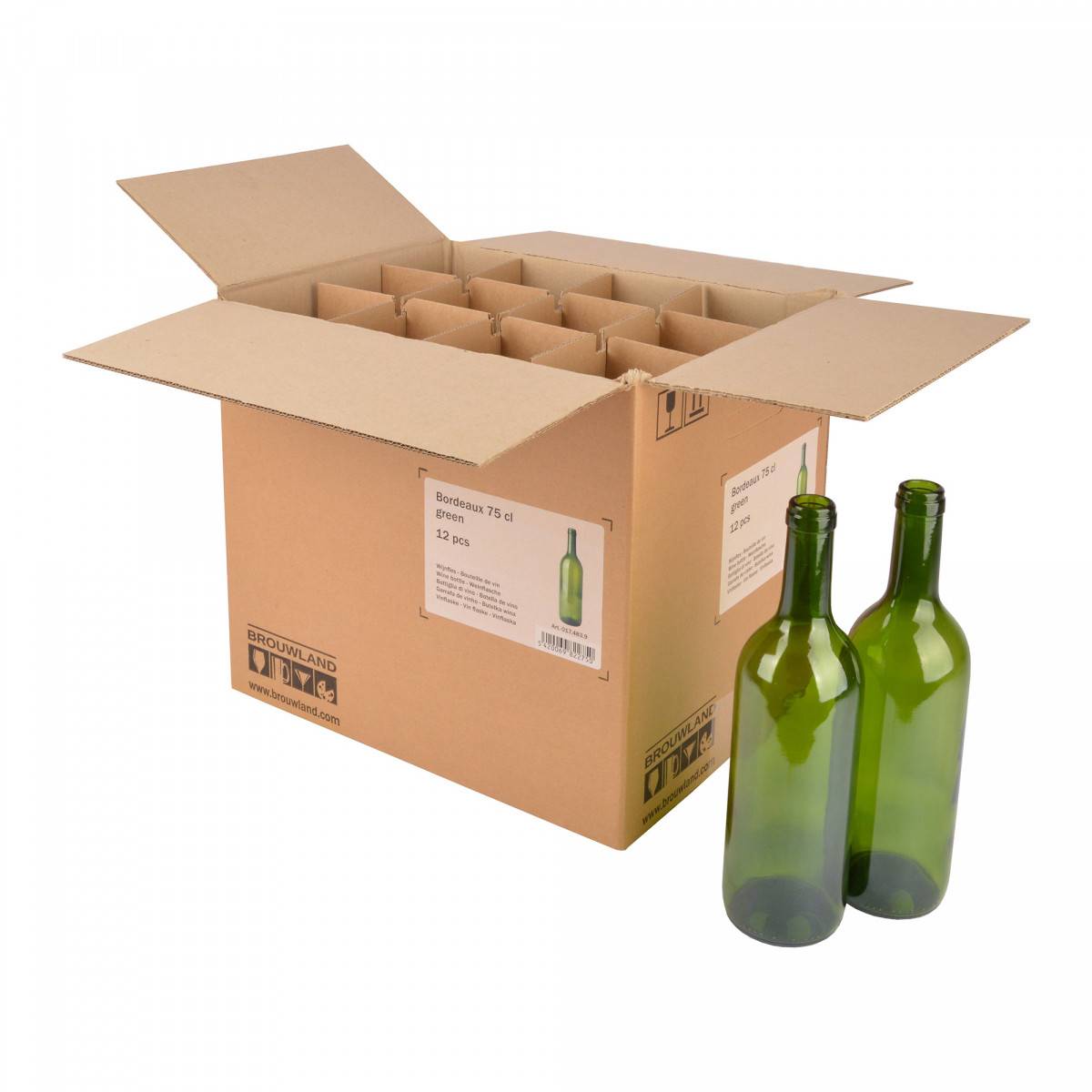 Weinflasche Bordeaux 75 cl, Karton 12 St., Farbe:grün