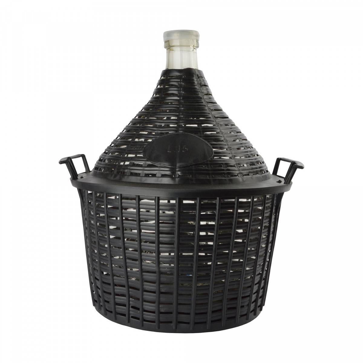 Glasflasche, Glasballon 15L normale Öffnung mit Korb + Kunststoffstopfen