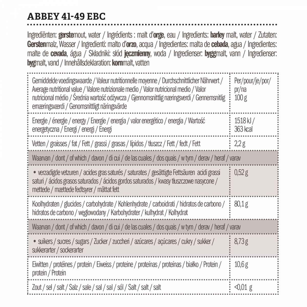 Castle Malting Abbey Malz, Biermalz - 41- 49 EBC, 1 kg