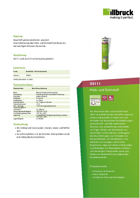 Kleb- u.Dichtstoff OS111 schwarz 400g Kartusche ILLBRUCK