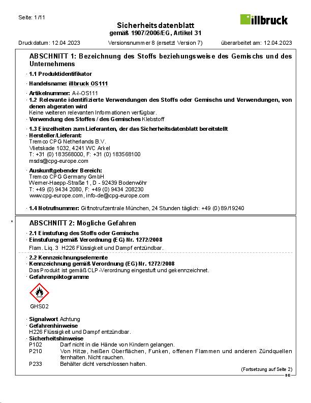 Kleb- u.Dichtstoff OS111 schwarz 400g Kartusche ILLBRUCK
