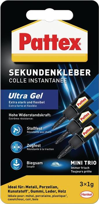 Sekundenkleber Ultra Gel MINI-TRIO 3x1g transp.Tube PATTEX