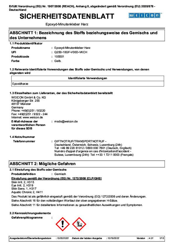 Epoxyd-Minutenkleber Kleber/Mischdüse/Holzspatel/Handschuhe transp.Set WEICON