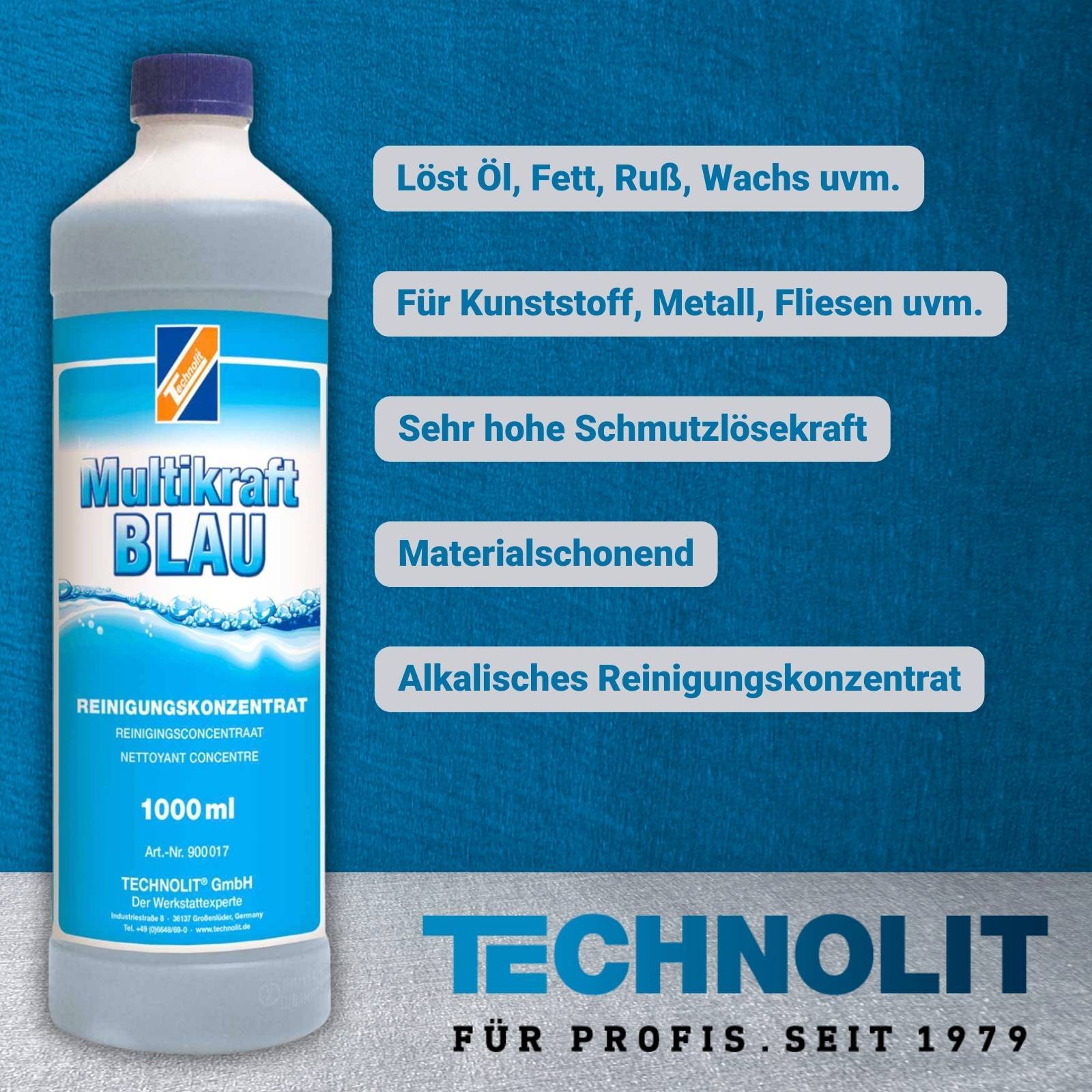 TECHNOLIT Universalreiniger Multikraft BLAU alkalisch Konzentrat 2x 1 Liter inkl. Sprühflasche 500 ml