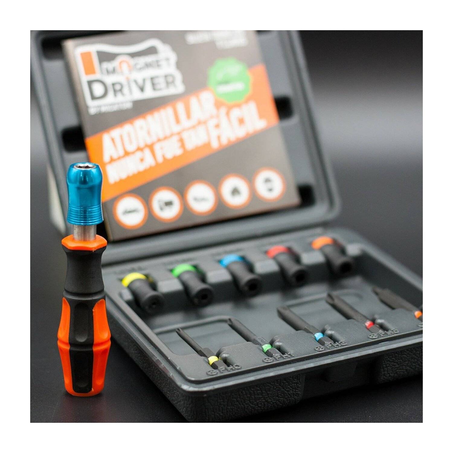 5 Magnet Driver®-Hülsen + 5 verlängerte Bits PH0, PH1, PH2, PH3 und SQ2 + Micaton-Griff