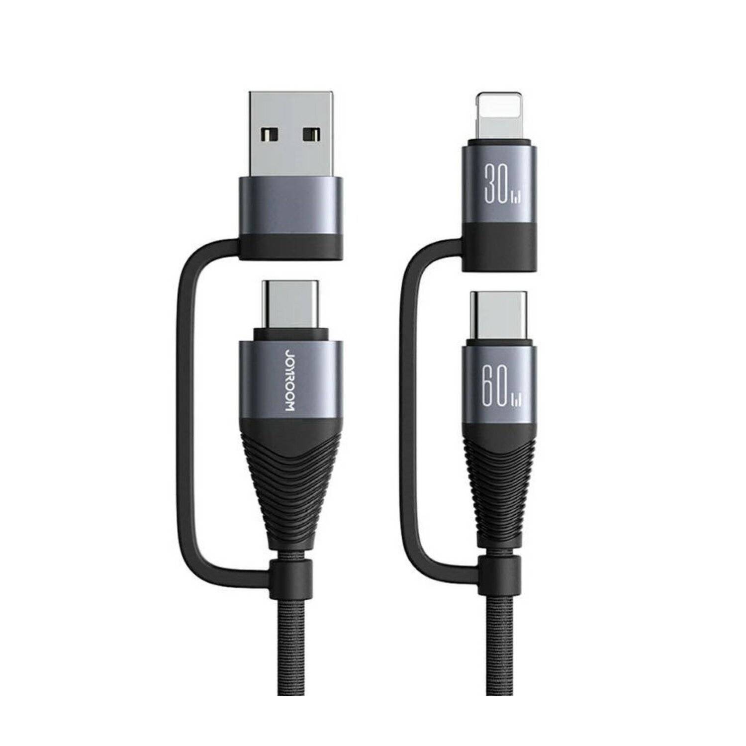4in1 Kabel Joyroom SA37-2T2 2x USB Typ-C 1x iPhone 1x USB-A , 60W, 1,2m schwarz