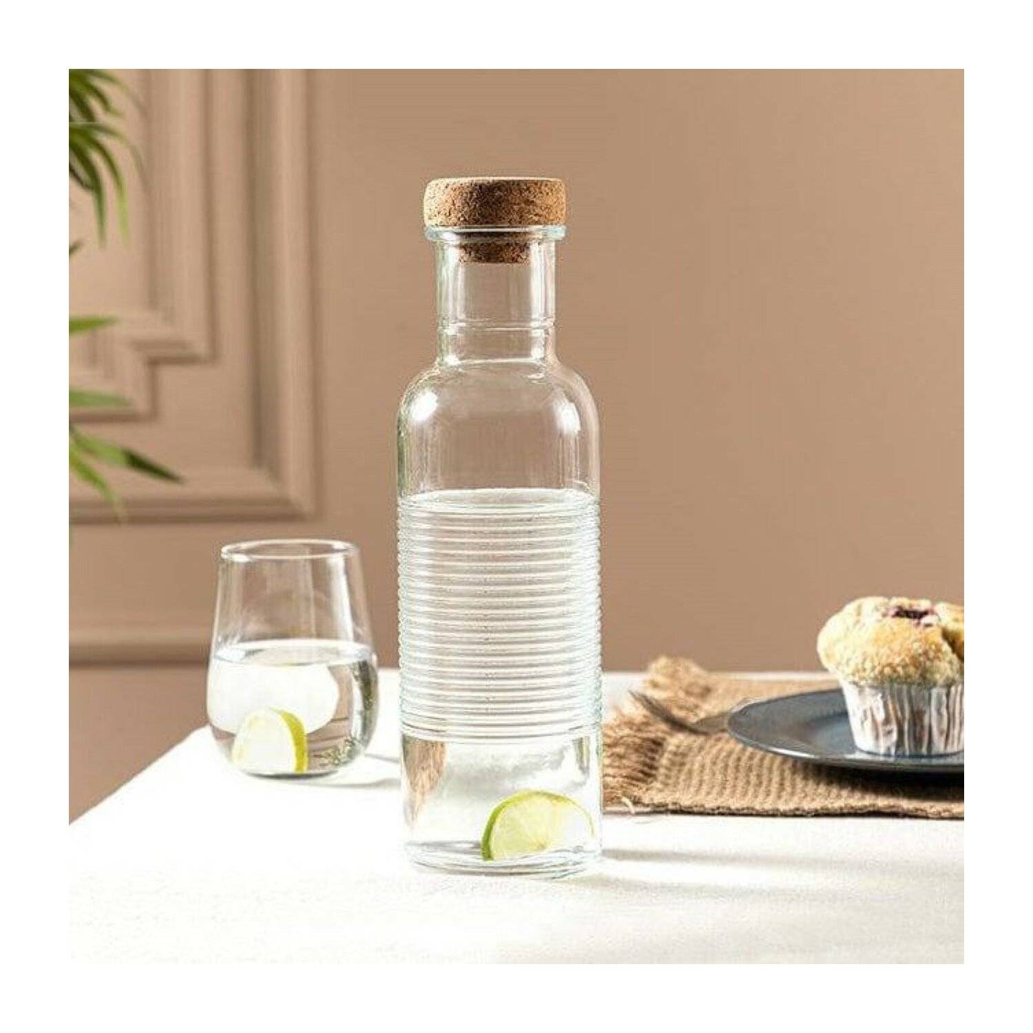 Pasabahce HOOP Flasche aus Glas mit einem Bambusdeckel Transparent 1 Liter