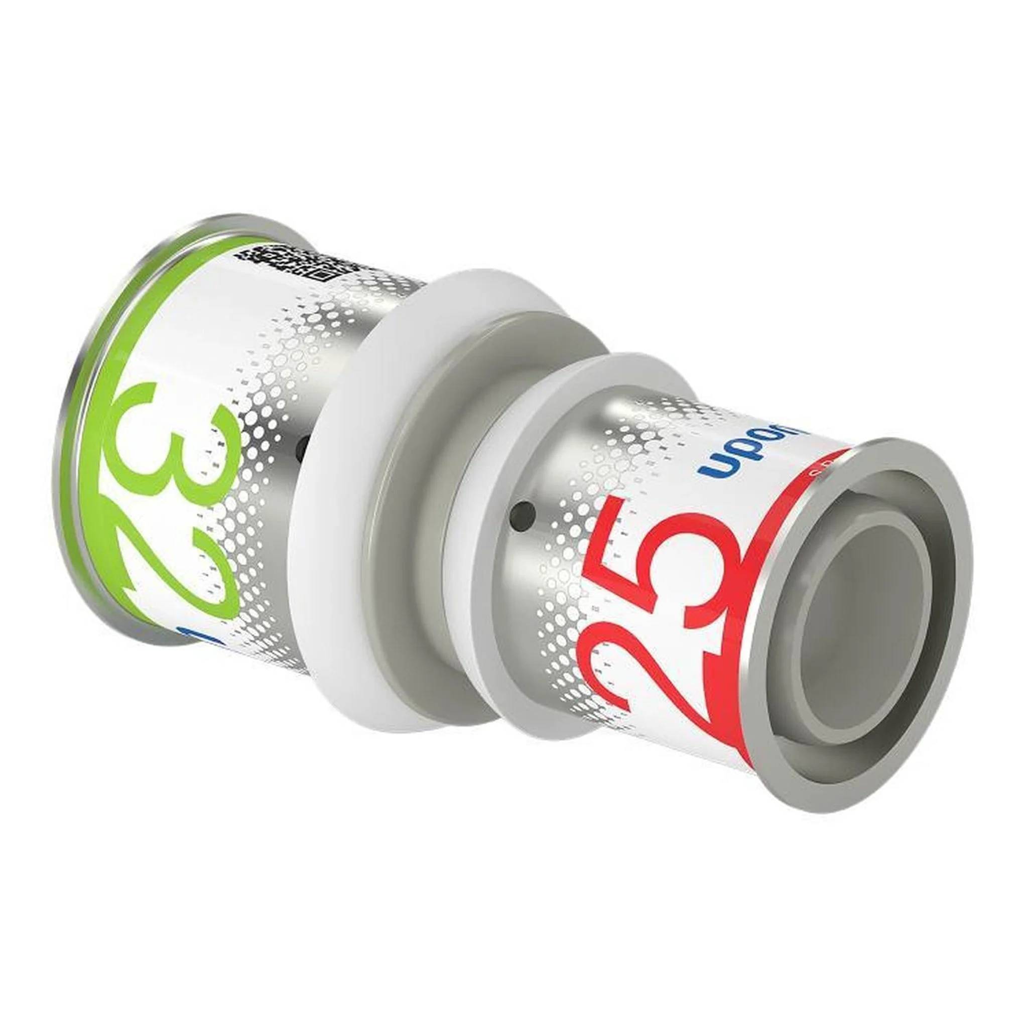 Weißer zylindrischer Stecker mit grauen Flanschen, gekennzeichnet mit 