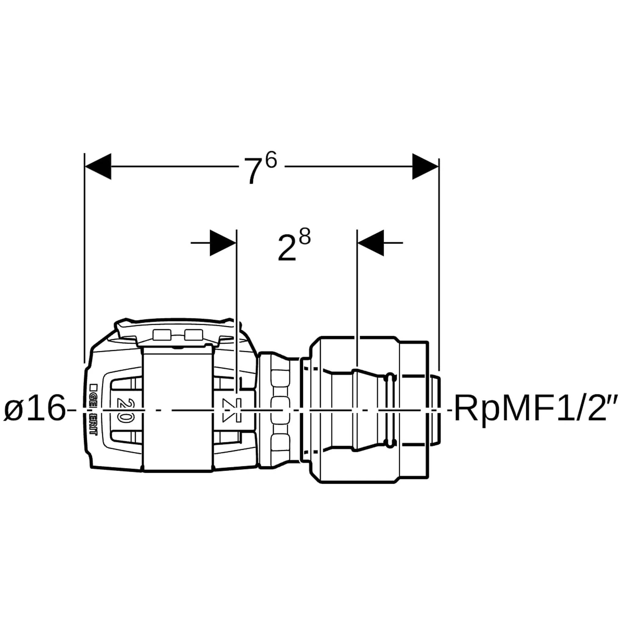 Geberit GE FlowFit, Übergang mit Masterfix PPSU, d16mm, RpMF1/2, 1 Stk.